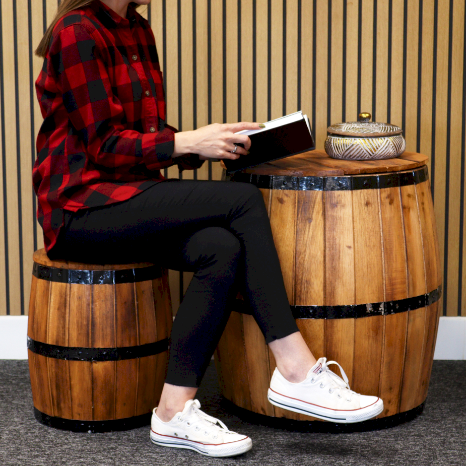 barrel table and stools