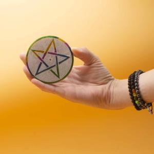 Soapstone Disc Incense Holder - Pentagram