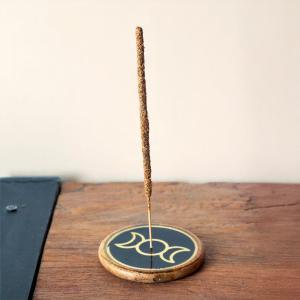 Incense Holder - Gold & Black on Mango Wood - Triple Moon