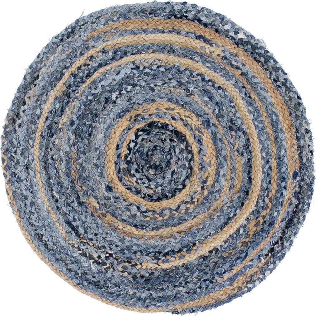 Round Jute and Recycled Cotton Denim Indian Rug Reds 90cm Soft and Hard Wearing 